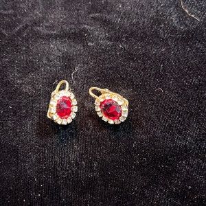 Vintage gold tone and ruby earrings